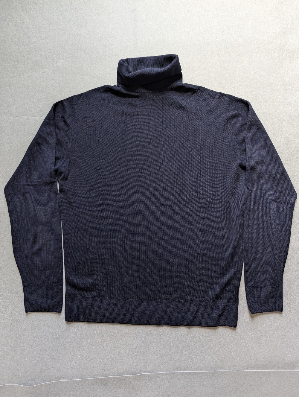 Vintage JAEGER Wool Turtleneck Sweater Mens L Navy Blue Knit Made Great Britain
